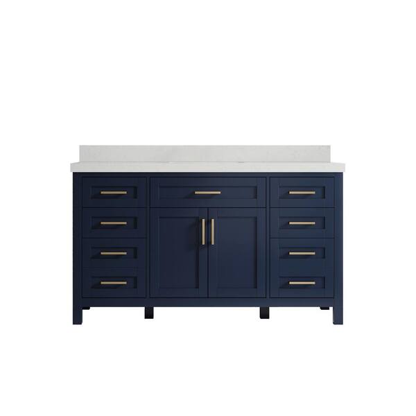 Willow Collections Cambridge 60 in. W x 22 in. D x 36 in. H Single Sink Bath Vanity in Hale Navy Blue with 2 in. Carrara Quartz Top