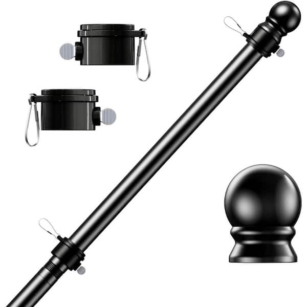 5 ft. Rustproof Stainless Steel Flagpole Tangle-Free Spinning Design for 3 x 5 Outdoor Flags, No Bracket Included, Black