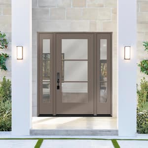 Legacy 68 in. x 80 in. Icon 3-Lite Modern ClearGlass RHIS Kindling Mahogany Fiberglass Prehung Front Door Dbl 14 in. SL