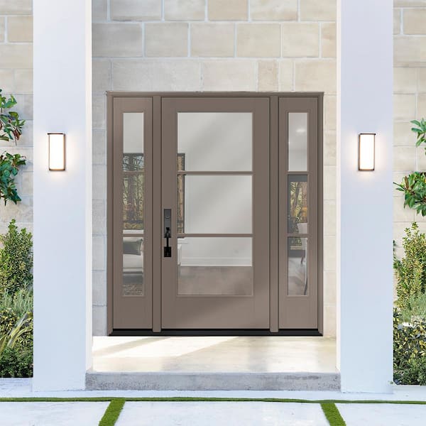 Legacy 64 in. x 80 in. Icon 3 L Modern Clearglass RHIS Kindling Fiberglass Prehung Front Door w/Db 12 in. SL-6-9/16 Jamb