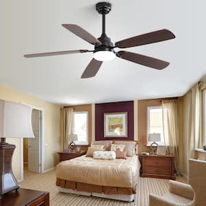 52 in. Indoor/Outdoor Modern Downrod and Flush Mount Black Ceiling Fan with LED Lights and 6 Speed DC Remote