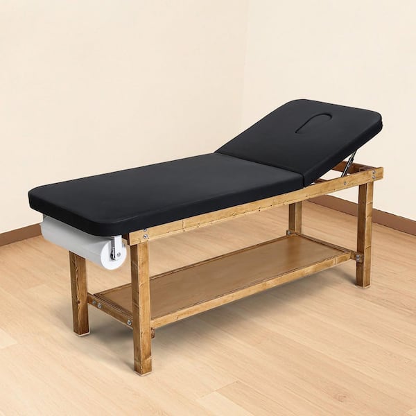 Medical Exam Table, Wooden Framed Medical Examination Bed, Physical Therapy Exam Table with Adjustable Backrest