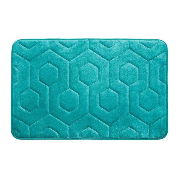BounceComfort Hexagon Turquoise 17 in. x 24 in. Memory Foam Bath Mat