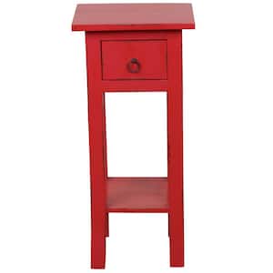 Shabby Chic Cottage 11.8 in. Antique Red Square Solid Wood End Table with 1-Drawer