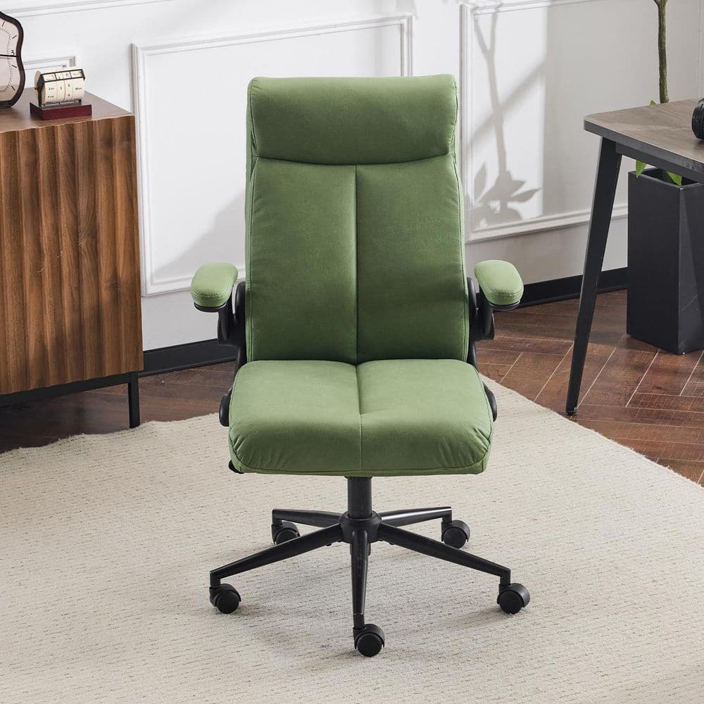 Faux Leather Fabric Swivel Task Chair in Olive-Green with Adjustable Arms