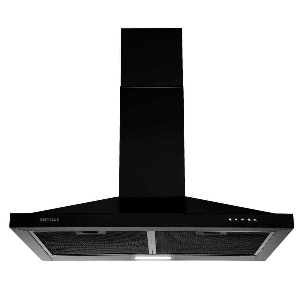 24 in. 350CFM Ducted Insert Range Hood in Black Stainless Steel Wall Mount Range Hood Tempered Glass LED Lights