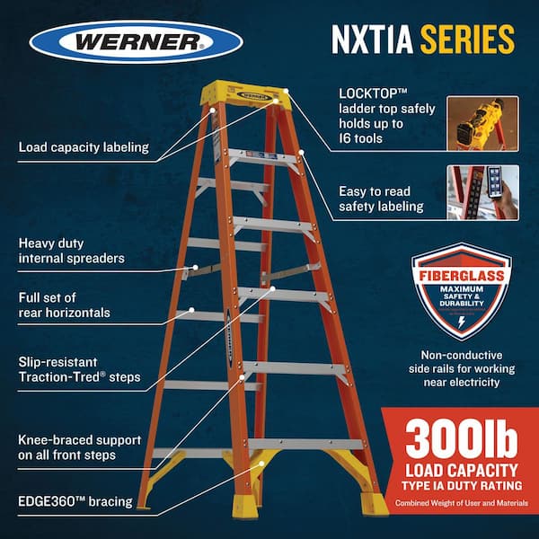 Werner - 6 ft. Fiberglass Step Ladder (10 ft. Reach Height) with 300 lb. Load Capacity Type IA Duty Rating