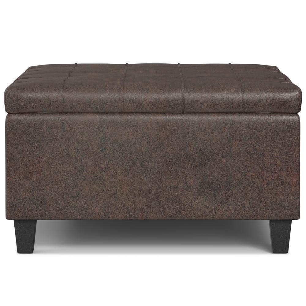 Harrison Distressed Brown Tufted Vegan Leather Storage Ottoman