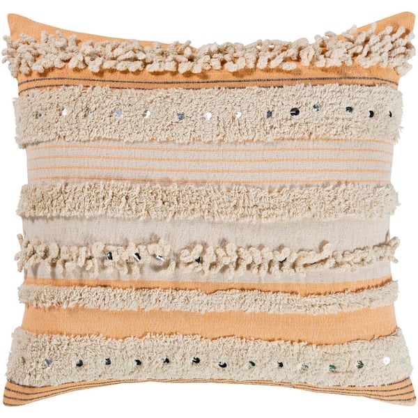 Livabliss Sabia 18 in. x 18 in. Peach Striped Textured Polyester Standard Throw Pillow