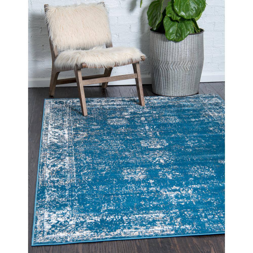 Blue Rectangular Easy Care Stain-Resistant Indoor Area Rug
