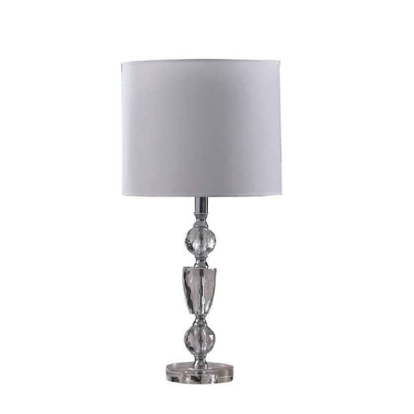 23 in. Silver Cut-Crystal Modern Table Lamp with White Drum Shade, Elegant Lighting for Living Room and Bedroom Decor