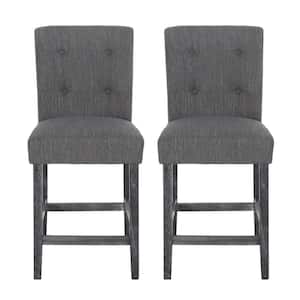 Darke 41.5 in. High Back Charcoal and Gray Button Tufted Wood Counter Stool (Set of 2) Extra Tall