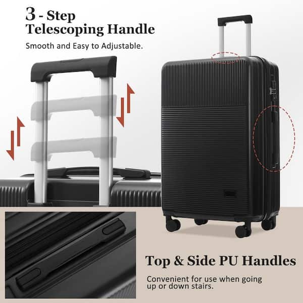 LIVACA 5-Piece Black ABS Plastic Hardside Lightweight Luggage Set