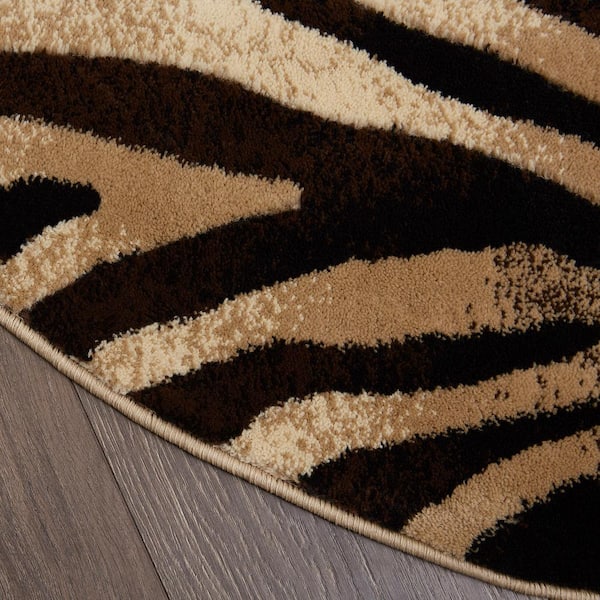 Home Dynamix Tribeca Brown/Beige 8 ft. Round Animal Print Area Rug