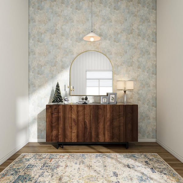 32 in. W x 34 in. H Arched Gold Modern Aluminum Alloy Framed Wall Mirror