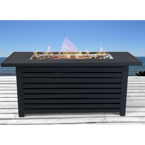 54 in. 50,000 BTU Rectangular Steel Gas Outdoor Patio Fire Pit Table in Black with Lid