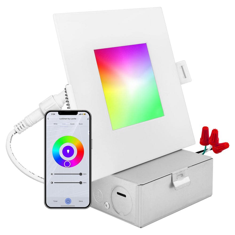4 in. Smart Square Integrated LED Recessed Light RGBW Color Changing WiFi Compatible with Alexa and Google Home price history on PriceWatchPro