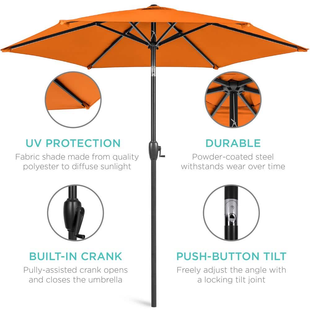7.5ft Orange Hexagon Market Patio Umbrella with Black Metal Pole