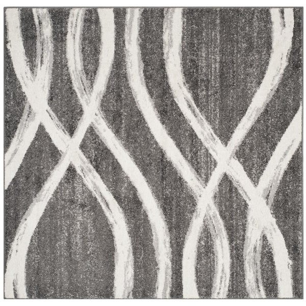 Adirondack 3 ft. x 3 ft. Square Charcoal/Ivory Waves Area Rug