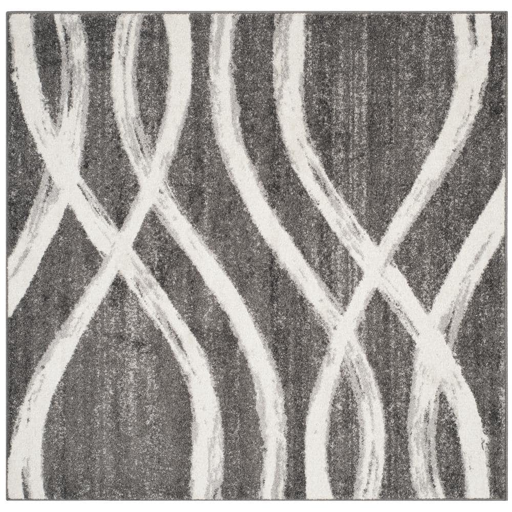 Adirondack Charcoal/Ivory 8 ft. x 8 ft. Square Striped Area Rug price history on PriceWatchPro