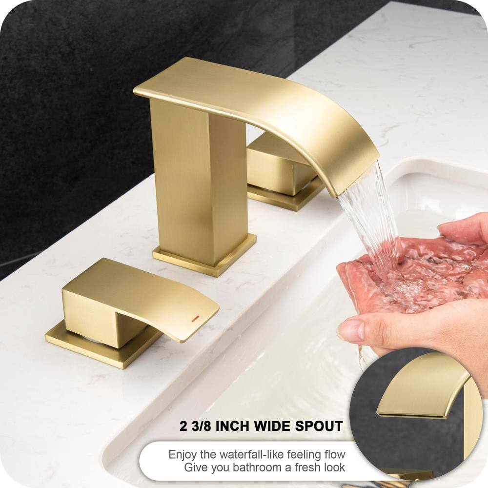 Brushed Gold Double Handle Widespread Bathroom Faucet