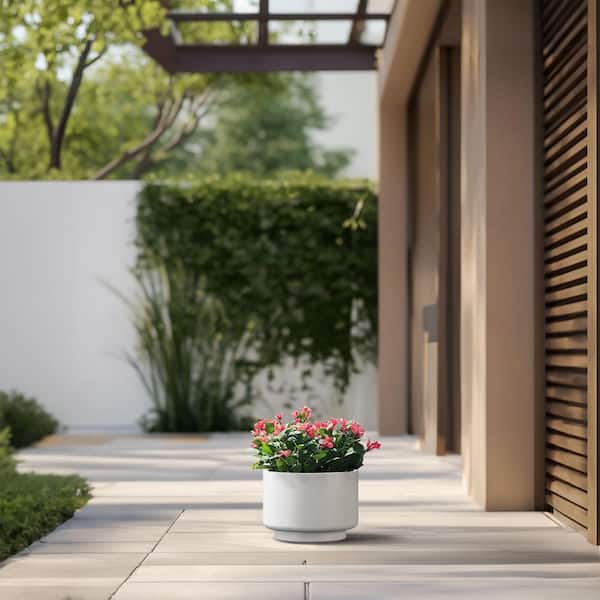 Sapcrete 13 in. Large Crisp White Concrete Round Planter / Pot with Drainage Holes