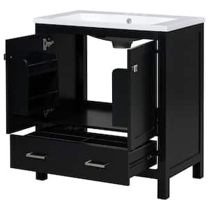 Ami 30 in. W Black Freestanding With White Resin Top Bathroom Vanity Cabinet With 1 Partitioned Drawer