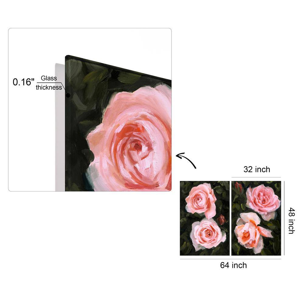 Ethereal Roses Pink and Green Tempered Glass Wall Art Set