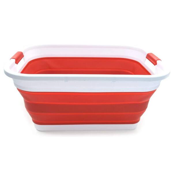 Unbranded Red Collapsible Plastic Laundry Basket with Cut-out Handles 41 Liter