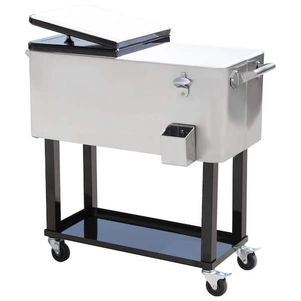 Gruisse 35.5 in. 80 qt. Rolling Cooler Cart with 4 Locking Wheels-Stand-Up Drink Cooler with Drain Plug & Bottle Opener