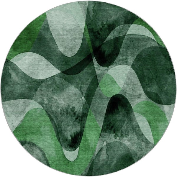 Dream Shag Premium Machine Washable Abstract ADS536 Fern 8 ft. x 8 ft. Round Rug