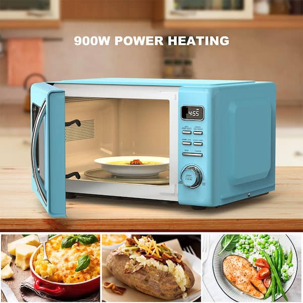  Galanz GLCMKZ09BER09 Retro Countertop Microwave Oven with Auto  Cook & Reheat, Defrost, Quick Start Functions, Easy Clean with Glass  Turntable, Pull Handle, 0.9 cu ft, Blue : Home & Kitchen