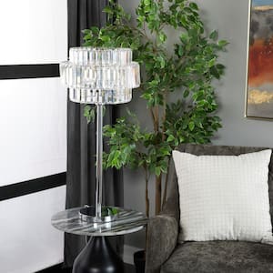 30 in. Silver Metal Task and Reading Table Lamp with Crystal Embellishments (Set of 2)