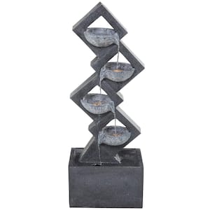 Dark Gray Indoor and Outdoor 4 Tier Geometric Fountain with LED Light