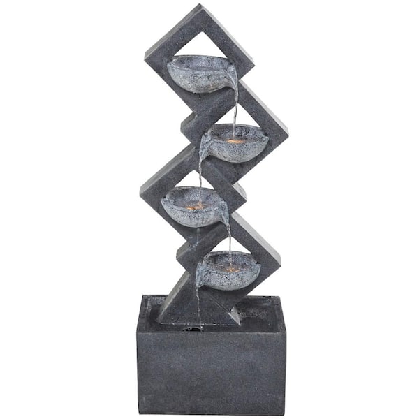 Litton Lane Dark Gray Indoor and Outdoor 4 Tier Geometric Fountain with LED Light