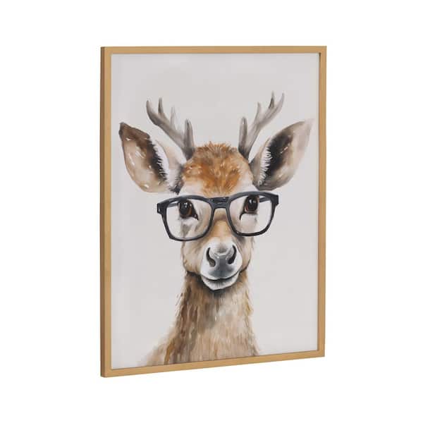 Kate and Laurel Gallery Cute Deer Wearing Glasses by the Creative Bunch Studio Gold Framed Art Print 16 in. x 20 in.
