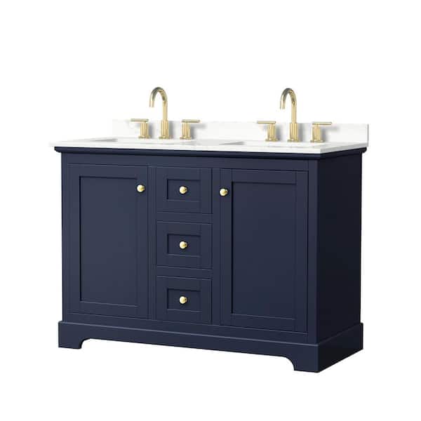 Wyndham Collection Avery 48 in. W x 22 in. D x 35 in. H Double Bath Vanity in Dark Blue with Giotto Quartz Top
