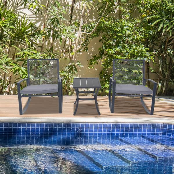 2-Person Outdoor Patio Metal Rocking Bistro Set with Table