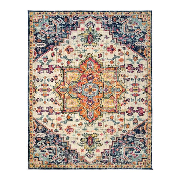 Scanda Tyrella Multi-Colored 8 ft. x 10 ft. Center Medallion Indoor Area Rug