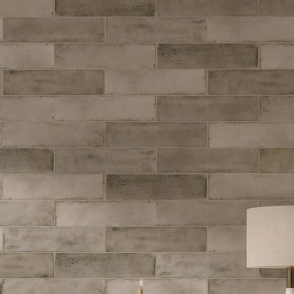 TILE CONNECTION Relic Rectangle 3 in. x 12 in. Glazed Smoky Taupe Matte ...