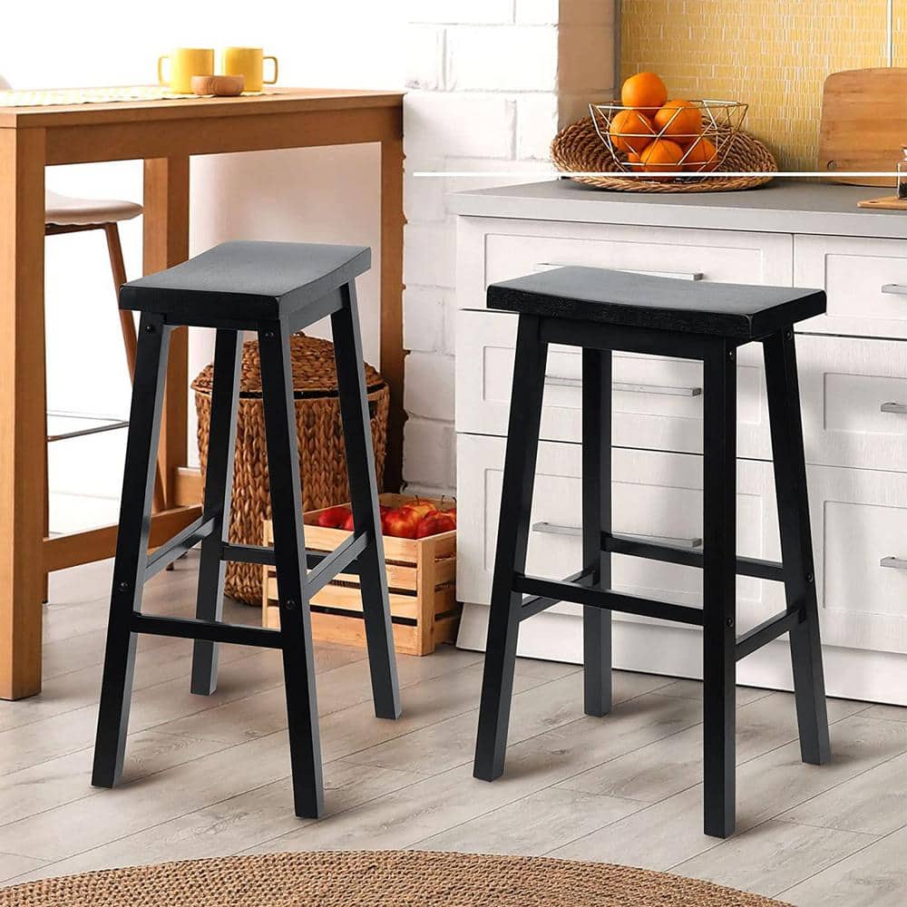 Black Wood Adjustable Backless Saddle-Seat Counter Stools, Set of 2