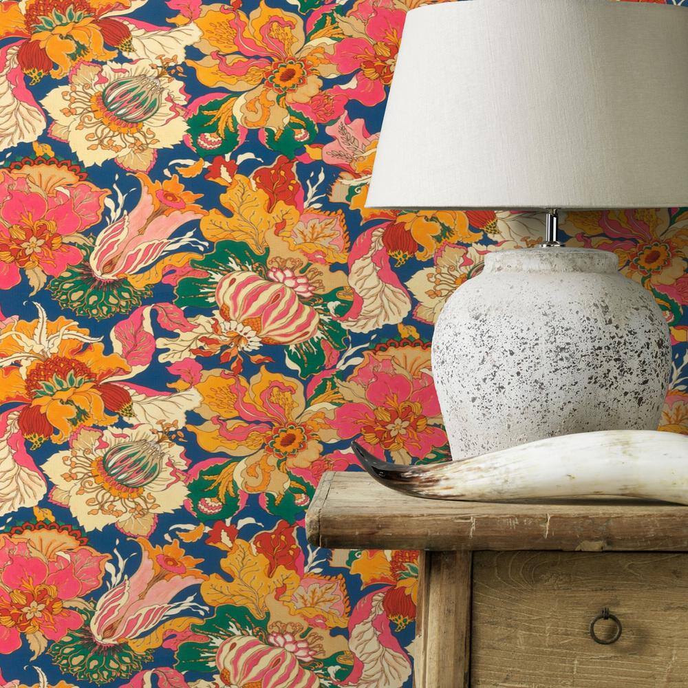 Odisha Pink and Orange Jacobean Floral Peelable Wallpaper