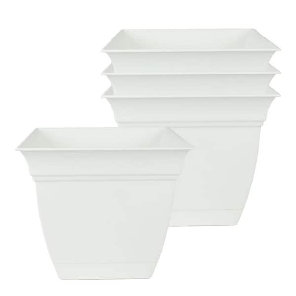 Large White Plastic Indoor/Outdoor Planter with Saucer(8 in. W x7.25 in. H) 4-Pack