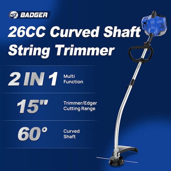15in Cutting Width Gas 26cc Grass Trimmer with 60° Curved Shaft