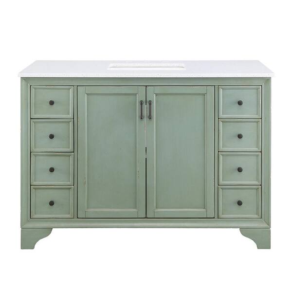 Home Decorators Collection Hazelton 49 in. W x 22 in. D Vanity in Antique Green with Engineered Stone Vanity Top in Crystal White with White Sink