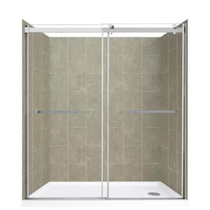 Dbl Roller 60 in. L x 30 in. W x 78 in. H Right Drain Alcove Shower Stall Kit in Shale and Brushed Nickel Hardware