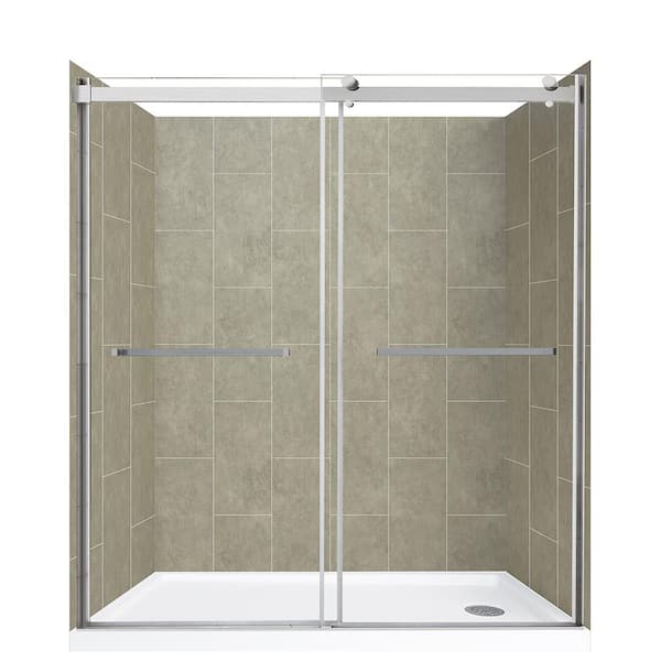 CRAFT + MAIN Dbl Roller 60 in. L x 30 in. W x 78 in. H Right Drain Alcove Shower Stall Kit in Shale and Brushed Nickel Hardware