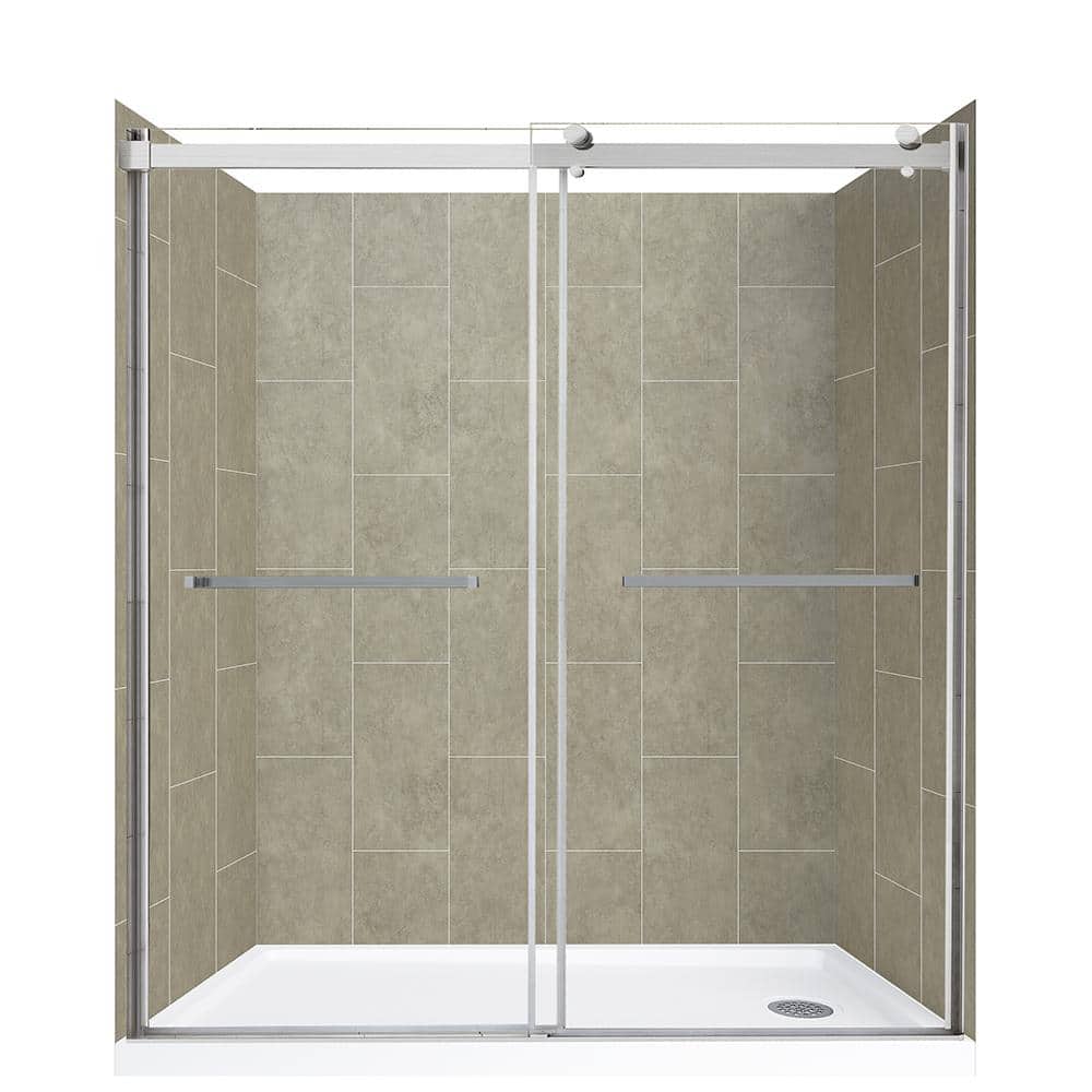 CRAFT + MAIN Lagoon Dbl Roller 60 in L x 32 in W x 78 in H Right Drain Alcove Shower Stall Kit in Shale and Brushed Nickel Hardware -  GFS6032LGBN-SHR