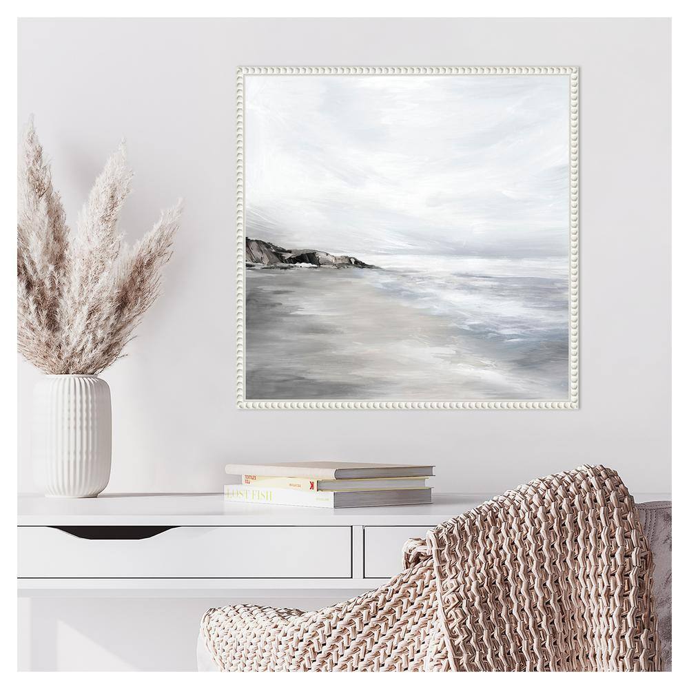 Silver Waves Abstract Coastal Canvas Print with White Floater Frame