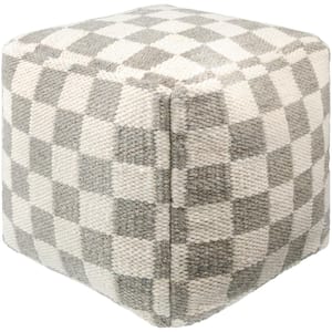 Preethi Off-White, Sterling Grey Modern Cotton 18 in. L x 18 in. W x 18 in. H Pouf